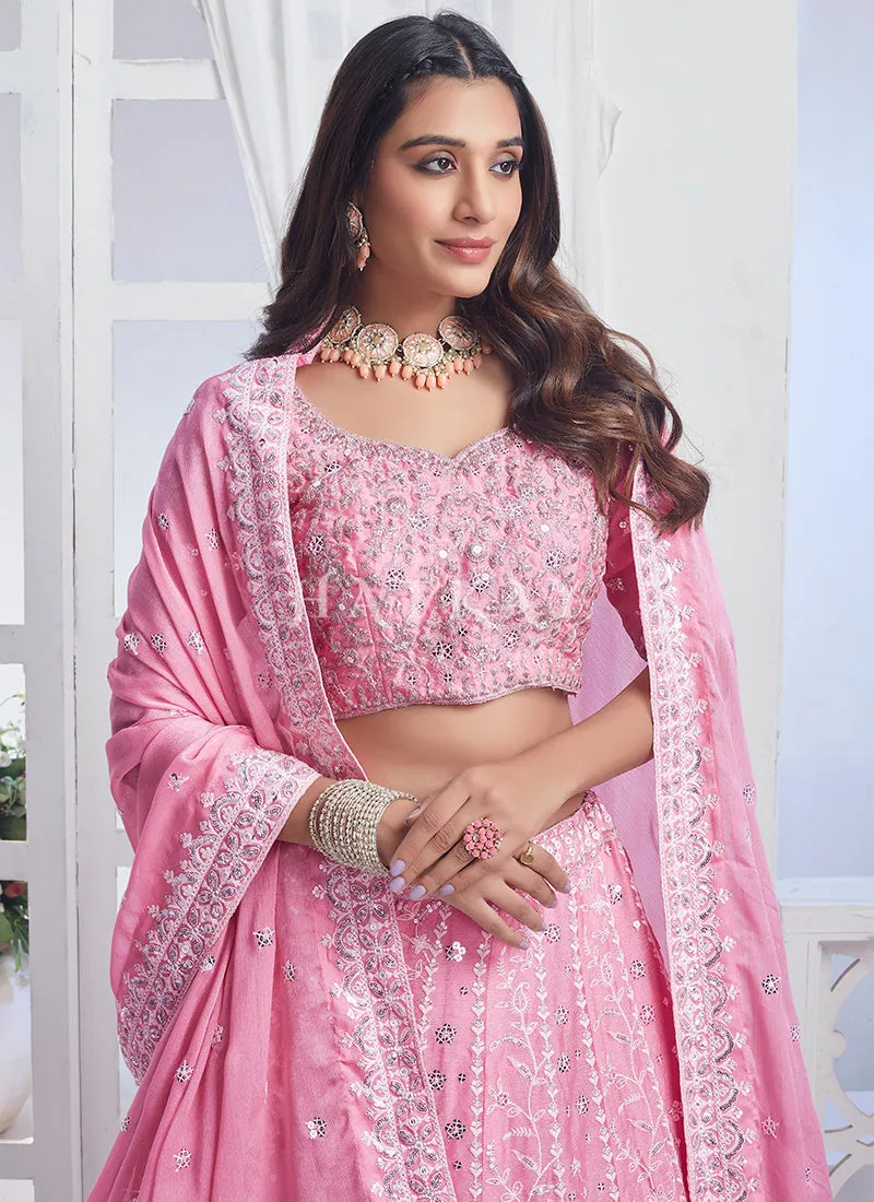Pink Embroidered Wedding Lehenga Choli