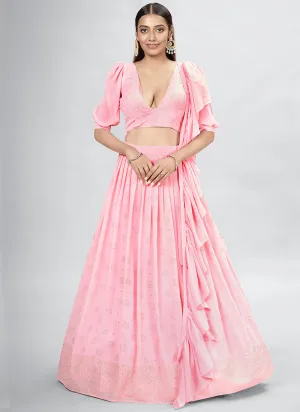 Pink Embroidery Festive Lehenga Choli