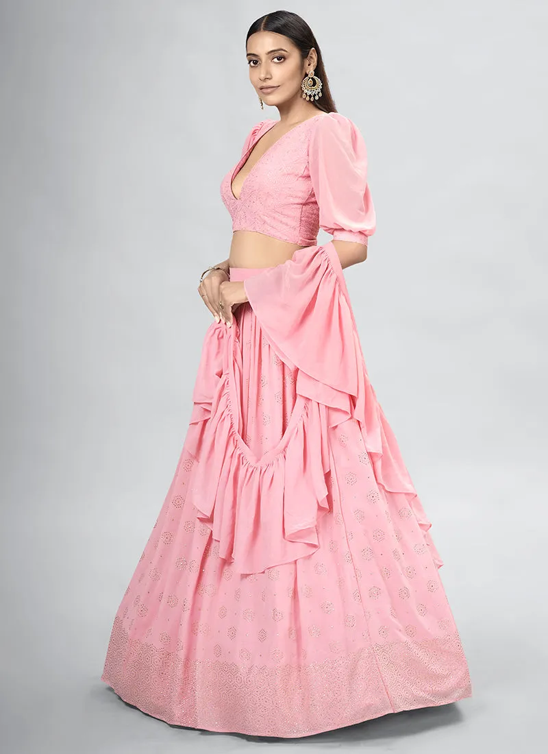 Pink Embroidery Festive Lehenga Choli