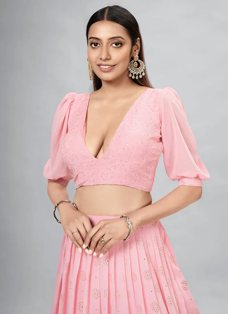 Pink Embroidery Festive Lehenga Choli