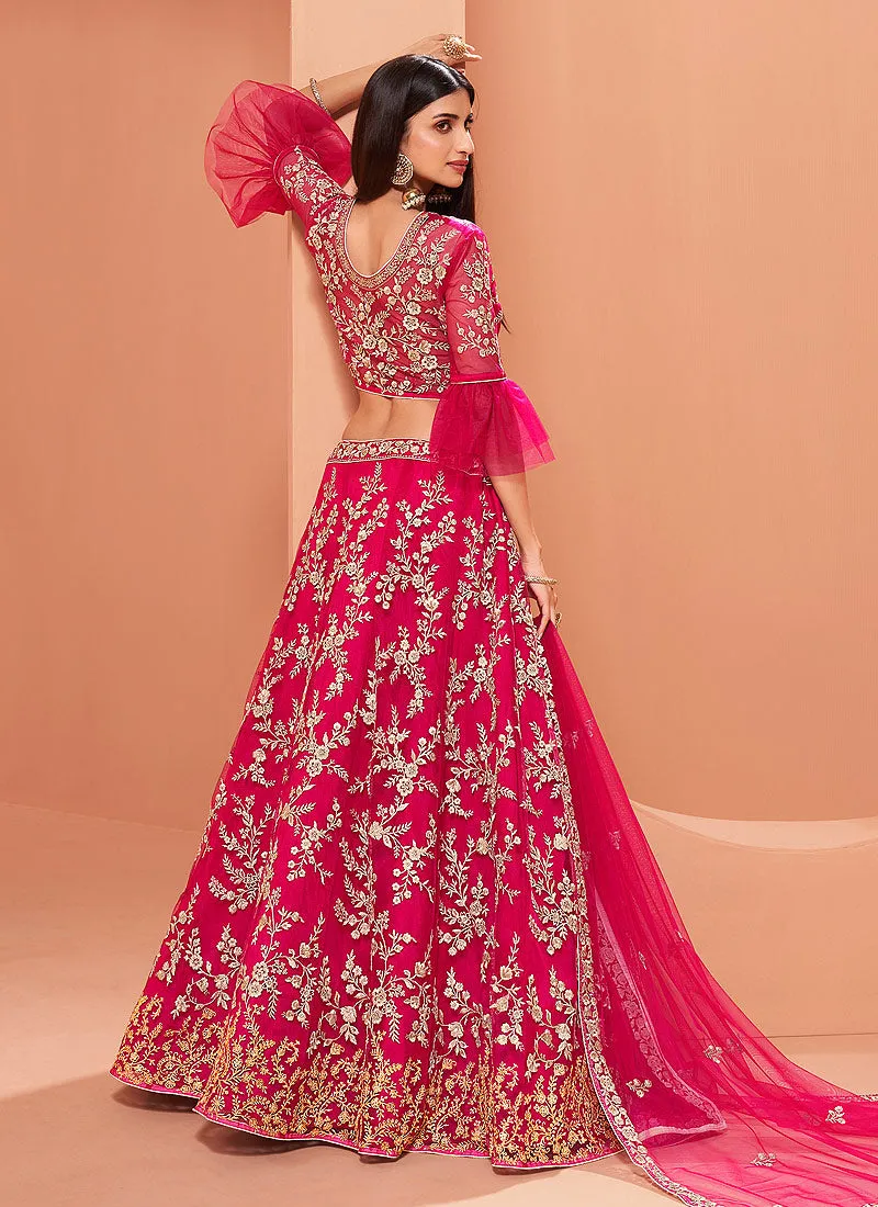 Pink Golden Floral Embroidered Designer Lehenga Choli