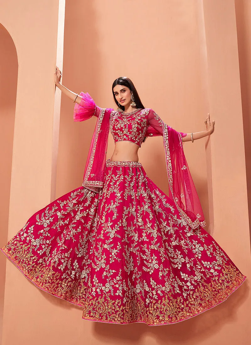 Pink Golden Floral Embroidered Designer Lehenga Choli