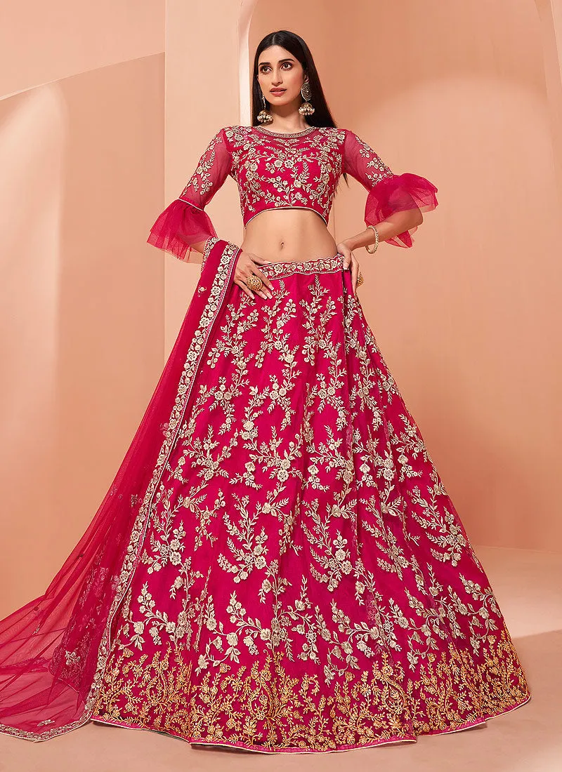 Pink Golden Floral Embroidered Designer Lehenga Choli