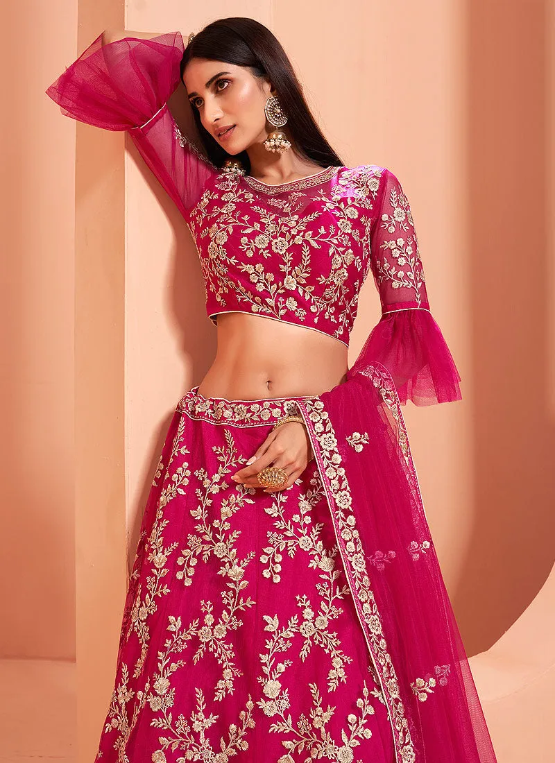 Pink Golden Floral Embroidered Designer Lehenga Choli