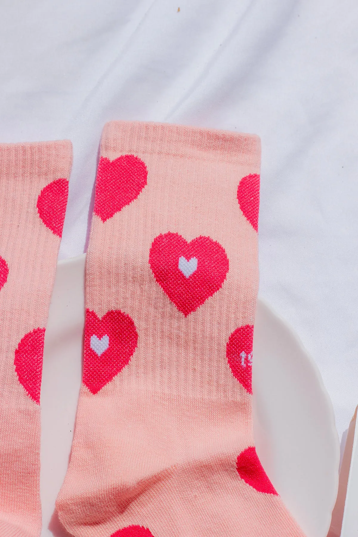 Pink Love Heart Print Socks
