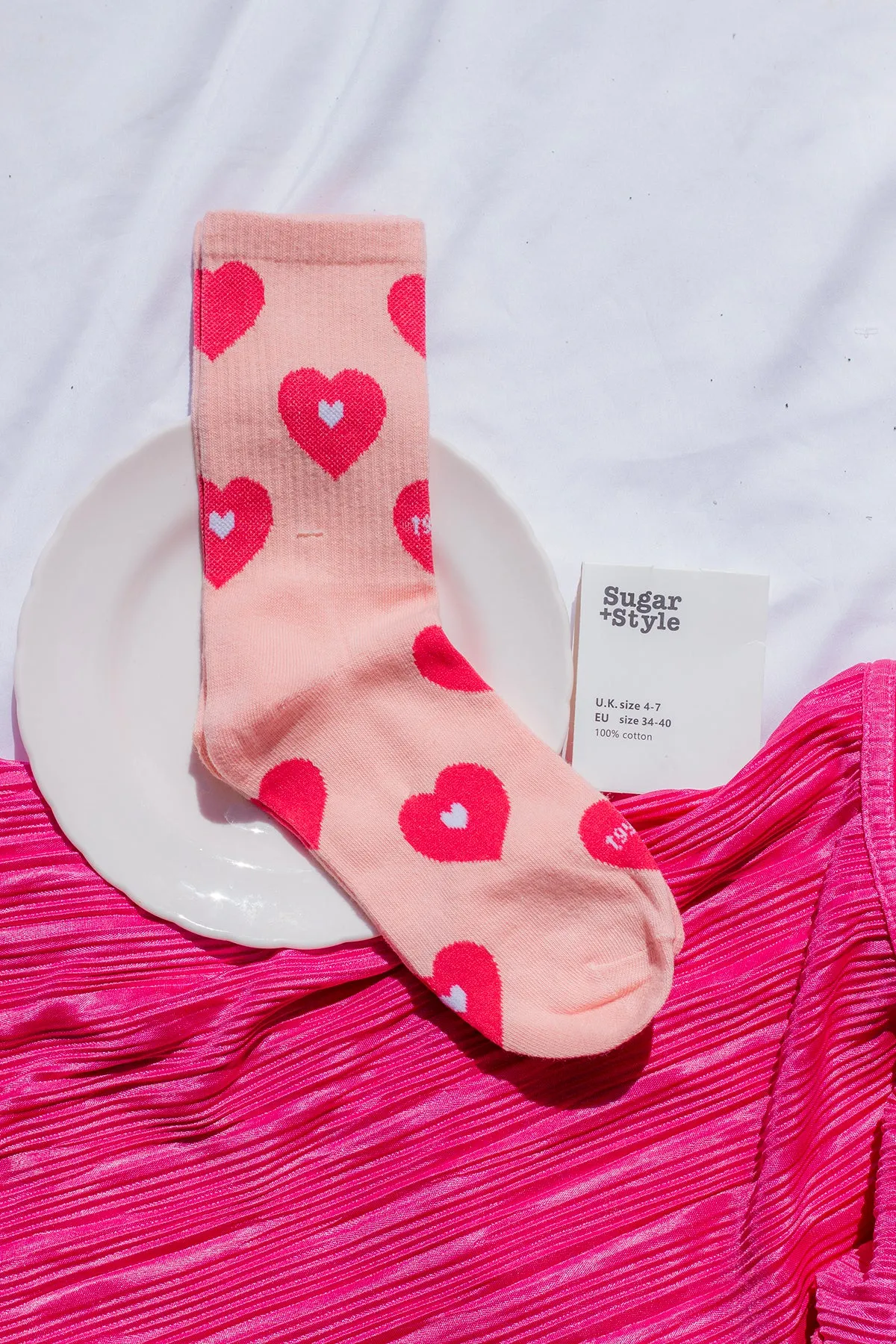 Pink Love Heart Print Socks