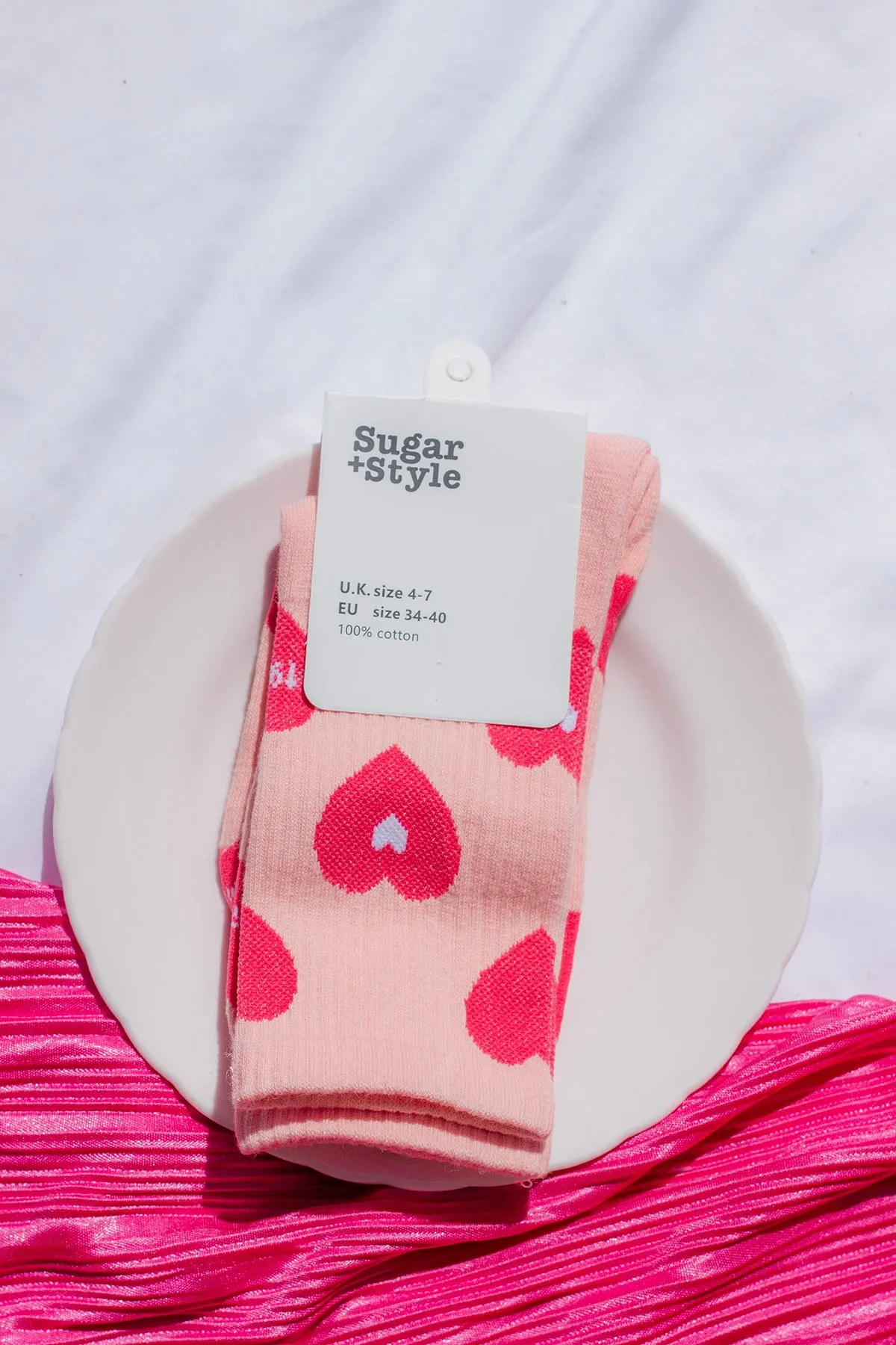 Pink Love Heart Print Socks