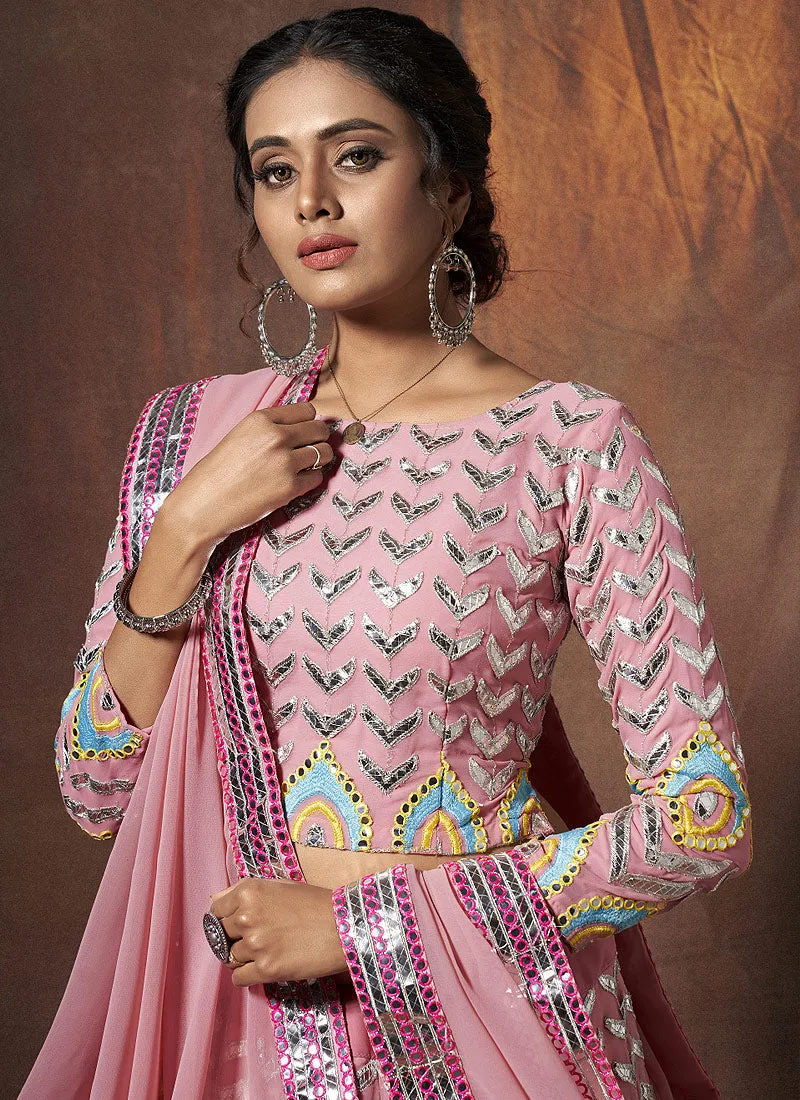 Pink Multicoloured Embroidered Lehenga Choli
