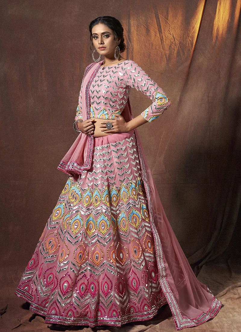Pink Multicoloured Embroidered Lehenga Choli