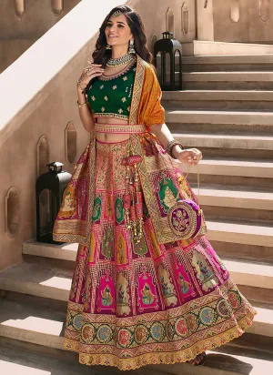 Pink Multicoloured Embroidery Wedding Lehenga Choli With Belt
