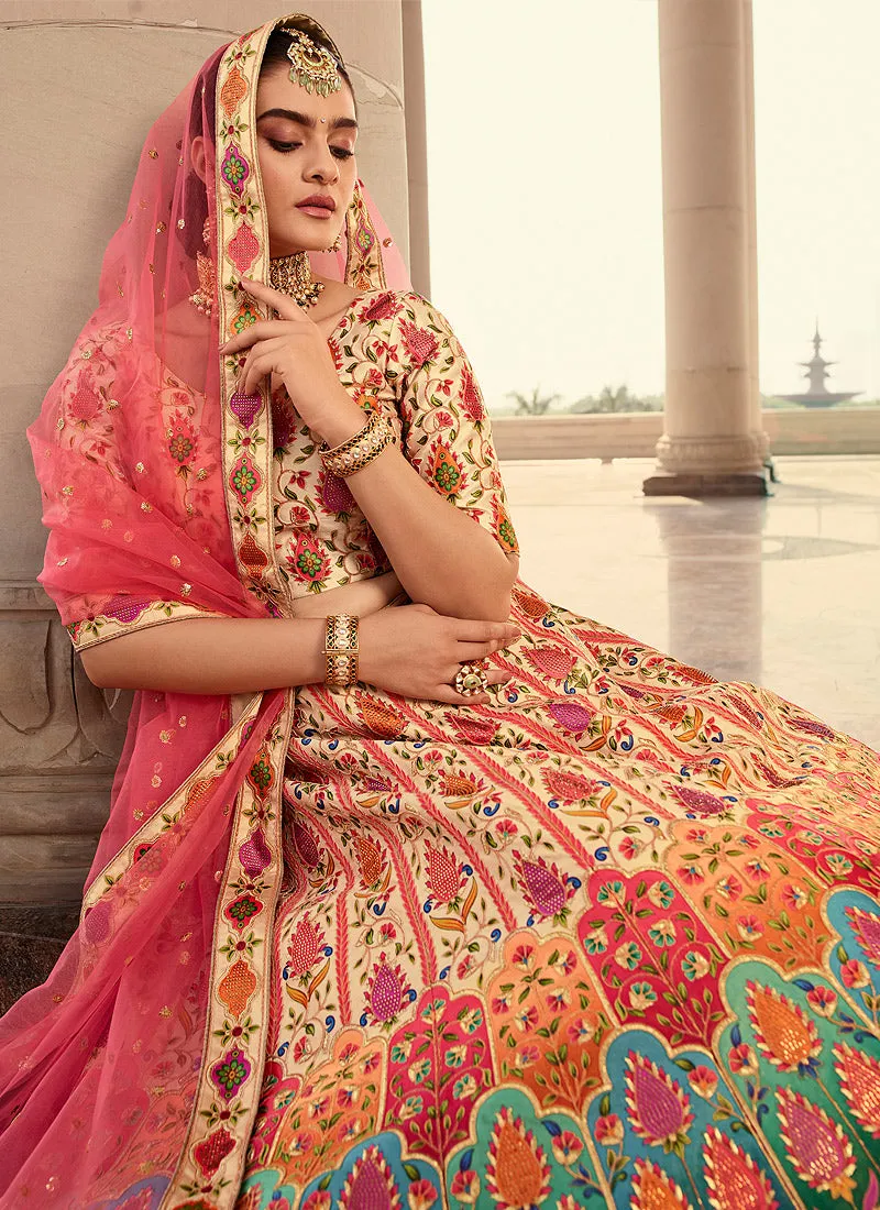 Pink Multicoloured Traditional Embroidered Lehenga Choli
