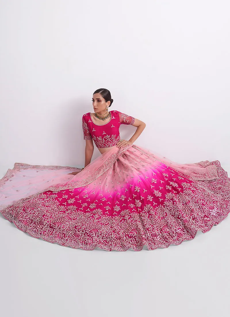 Pink Ombré Zarkan Embroidery Wedding Lehenga Choli