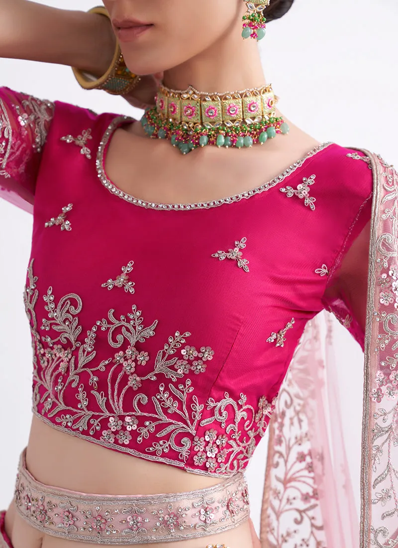 Pink Ombré Zarkan Embroidery Wedding Lehenga Choli