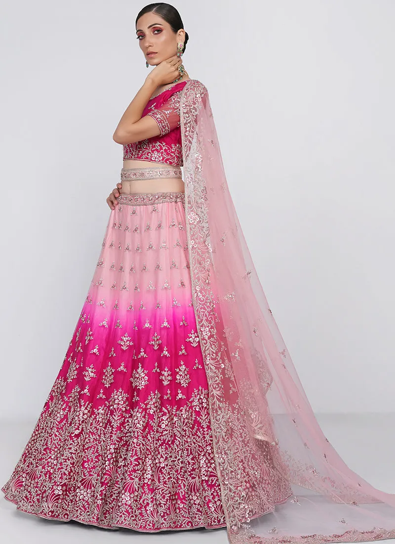 Pink Ombré Zarkan Embroidery Wedding Lehenga Choli