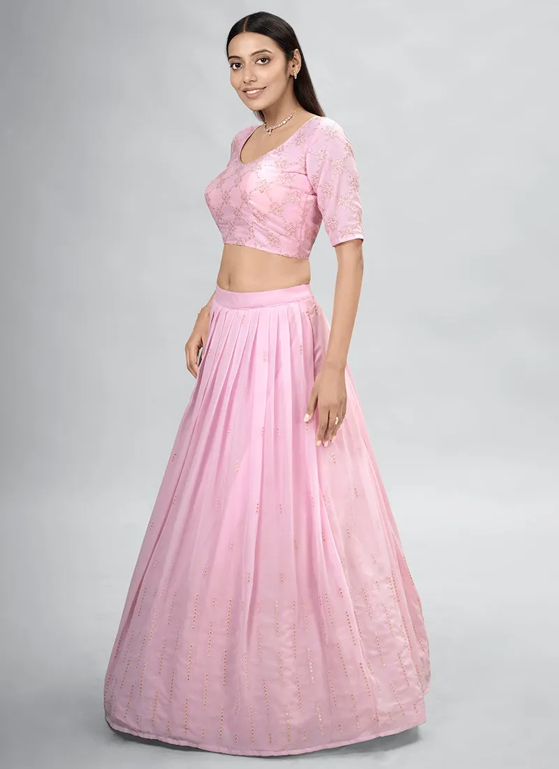 Pink Sequence Embroidery Wedding Lehenga Choli