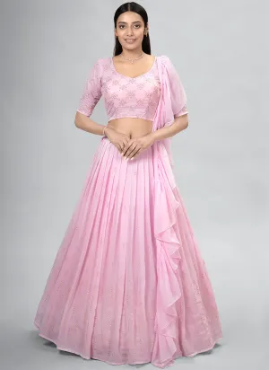 Pink Sequence Embroidery Wedding Lehenga Choli