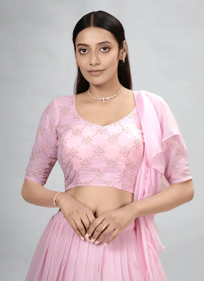 Pink Sequence Embroidery Wedding Lehenga Choli