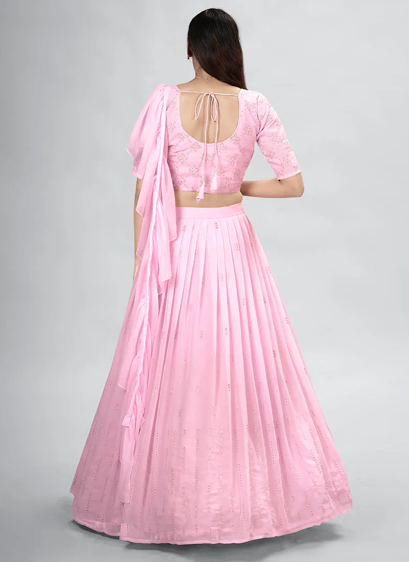 Pink Sequence Embroidery Wedding Lehenga Choli