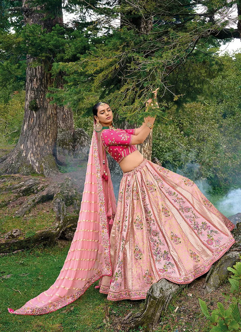 Pink Two Tone Embroidery Wedding Lehenga Choli