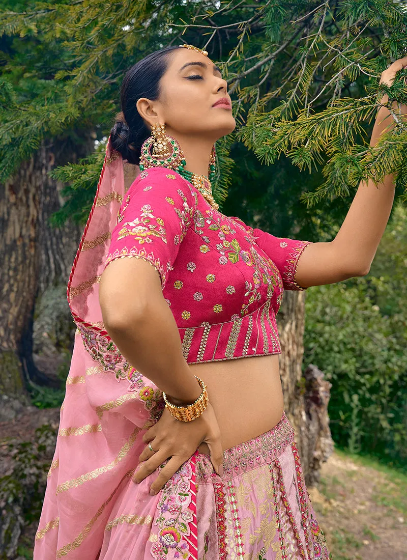 Pink Two Tone Embroidery Wedding Lehenga Choli