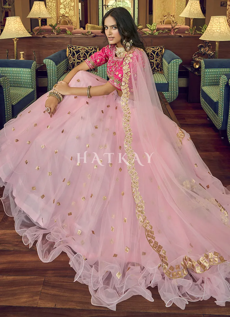 Pink Two Tone Sequence Embroidered Net Lehenga Choli
