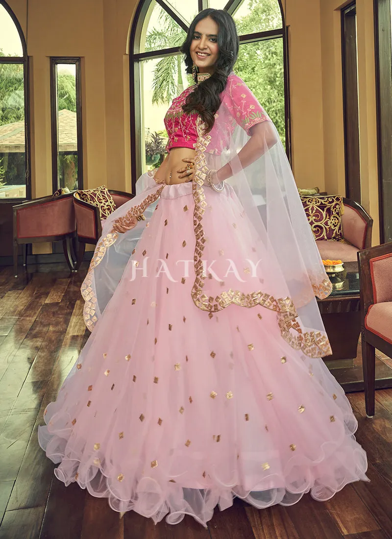 Pink Two Tone Sequence Embroidered Net Lehenga Choli