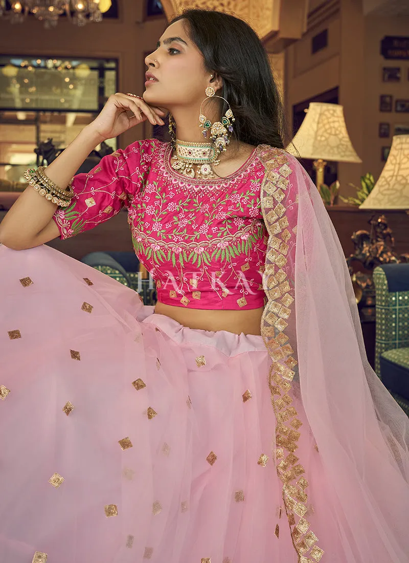 Pink Two Tone Sequence Embroidered Net Lehenga Choli
