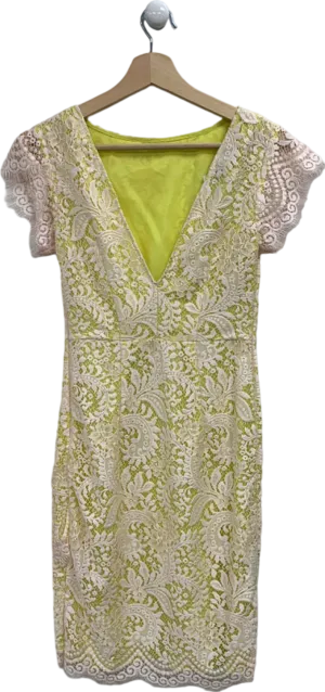 Pinko Yellow Lace V-Neck Dress UK 8