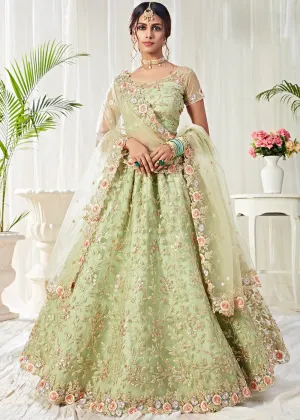Pista Green Floral Embroidered Designer Lehenga Choli