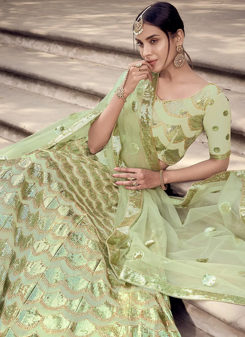 Pista Green Sequence Lehenga Choli