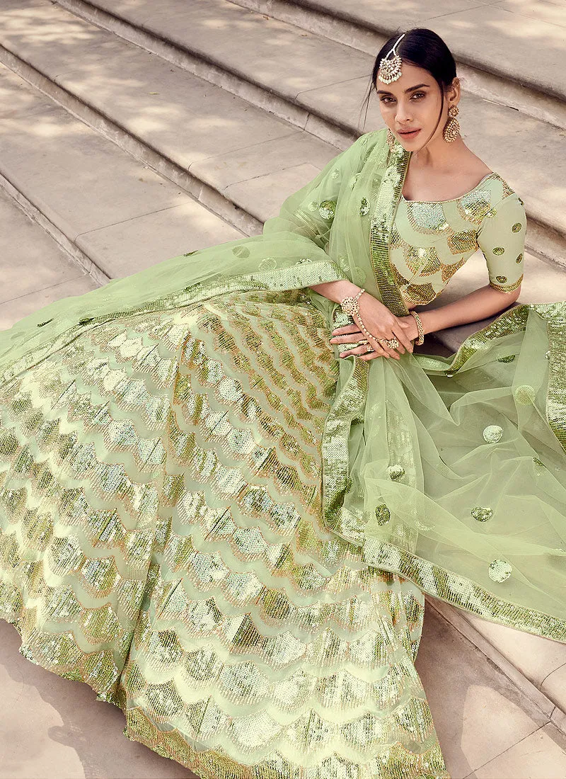 Pista Green Sequence Lehenga Choli
