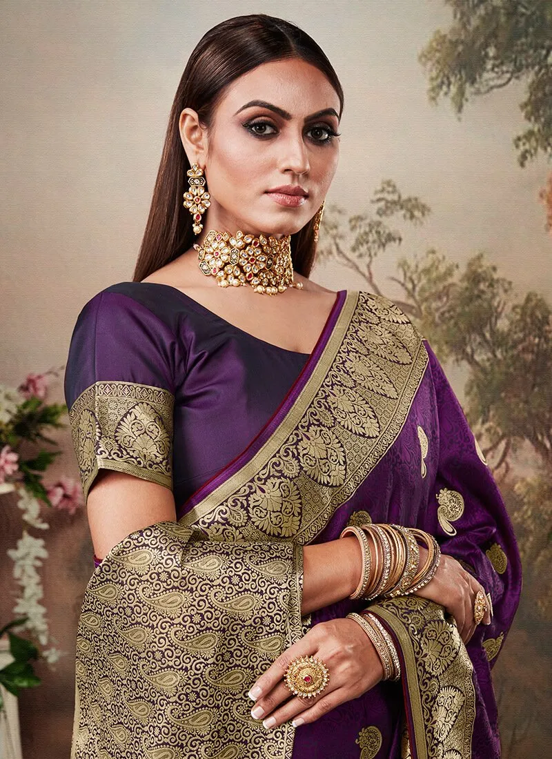 Plum Purple Designer Banarasi Silk Saree
