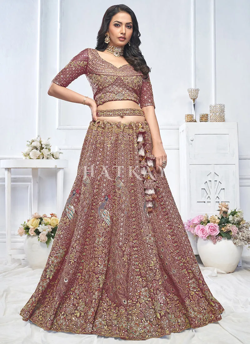 Plum Purple Traditional Embroidery Bridal Lehenga Choli