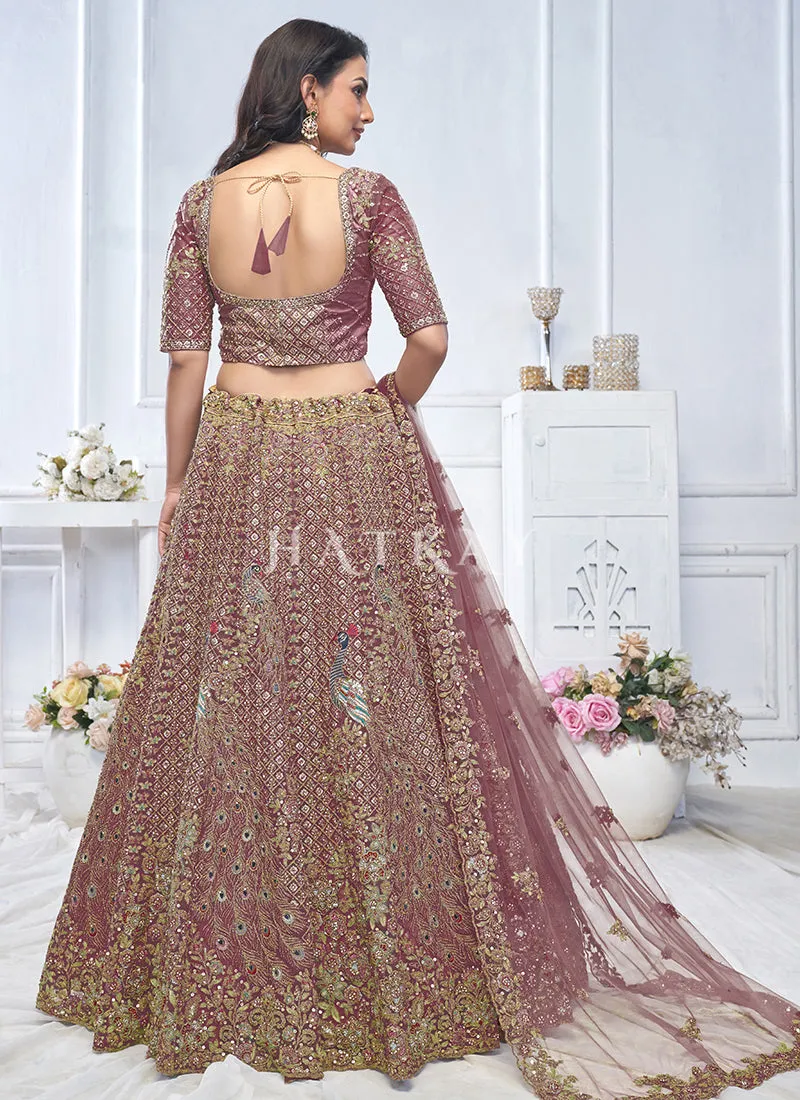 Plum Purple Traditional Embroidery Bridal Lehenga Choli