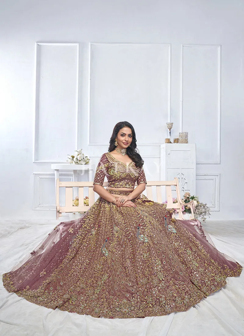 Plum Purple Traditional Embroidery Bridal Lehenga Choli
