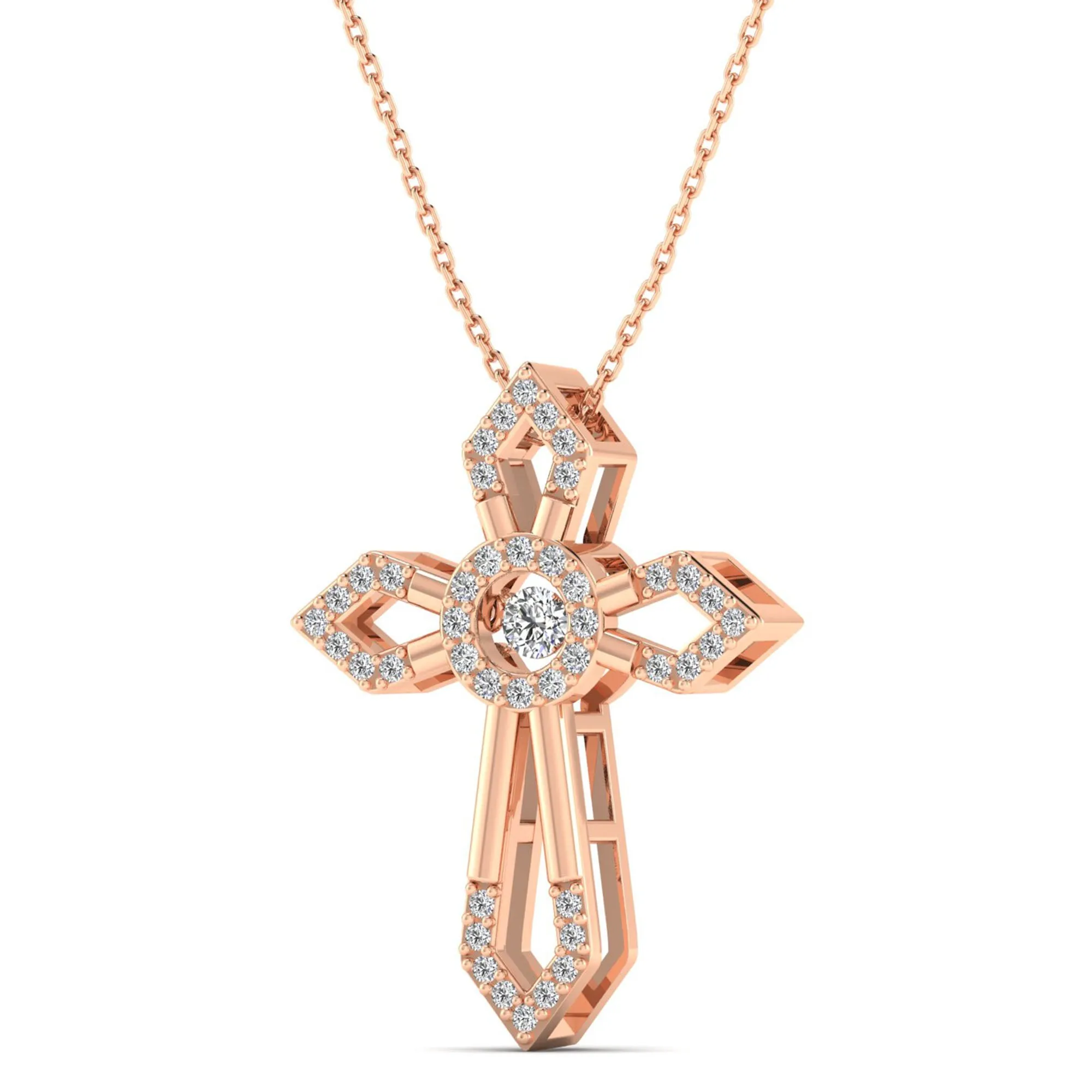 Pointed Edge Cross Dancing Diamond Pendant