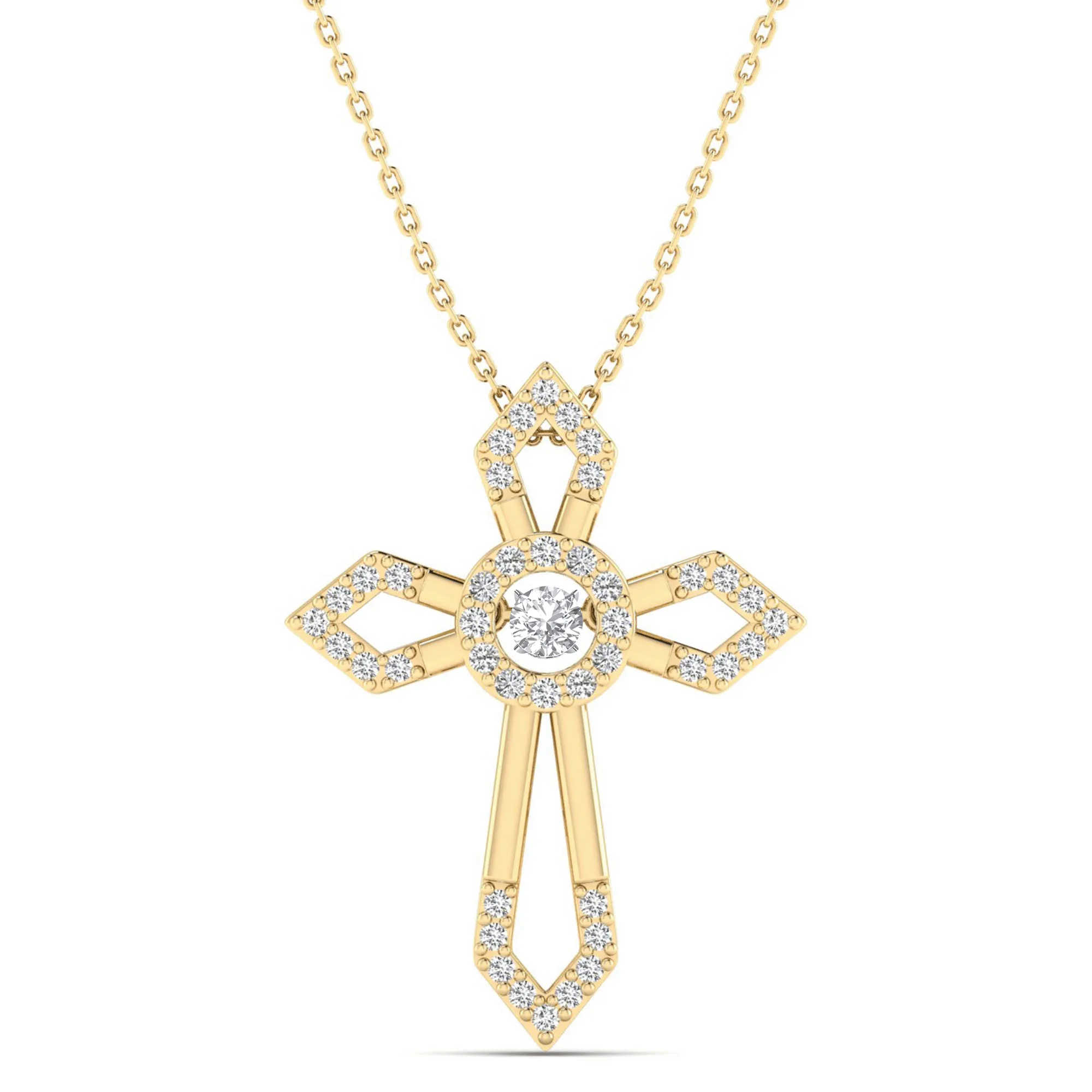 Pointed Edge Cross Dancing Diamond Pendant