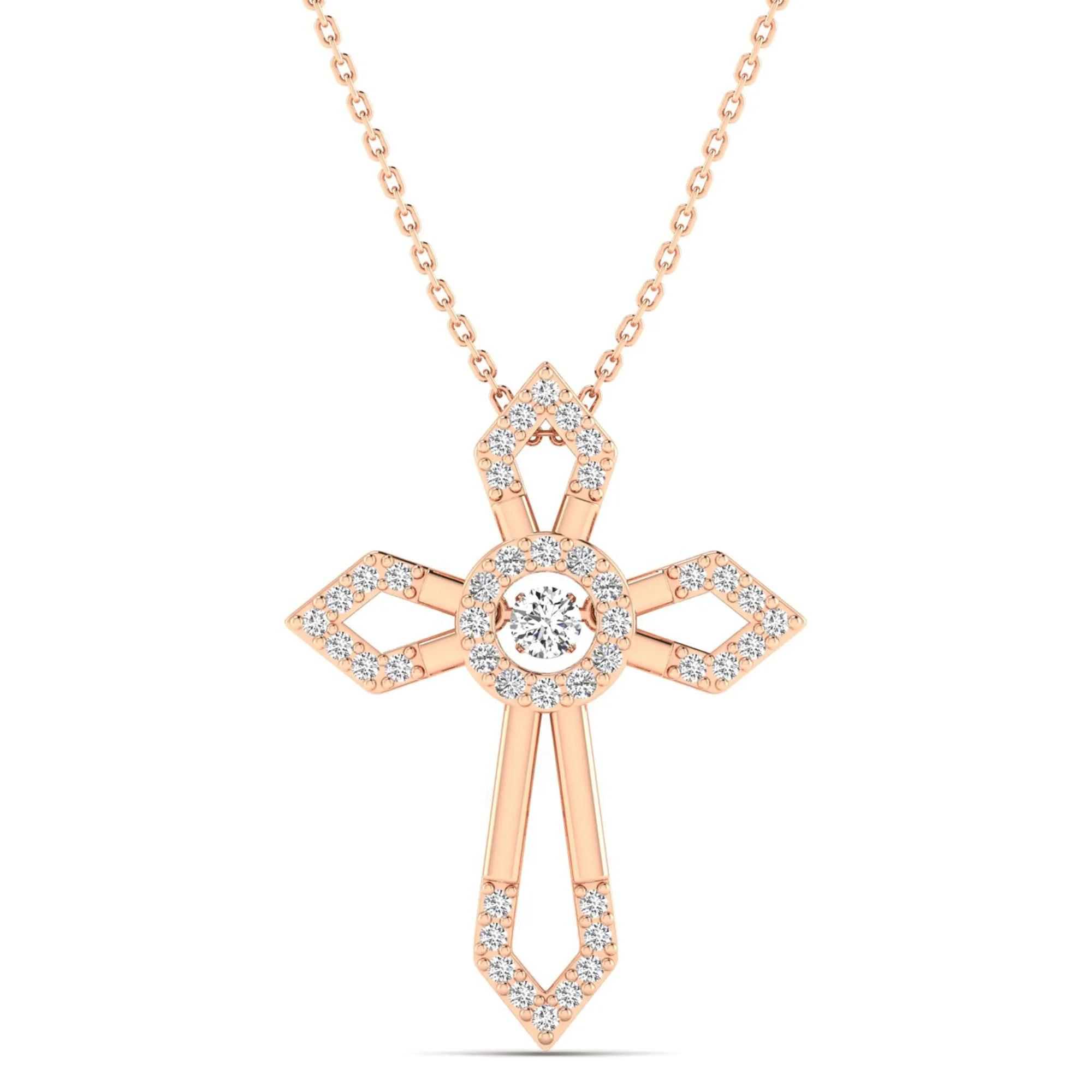 Pointed Edge Cross Dancing Diamond Pendant