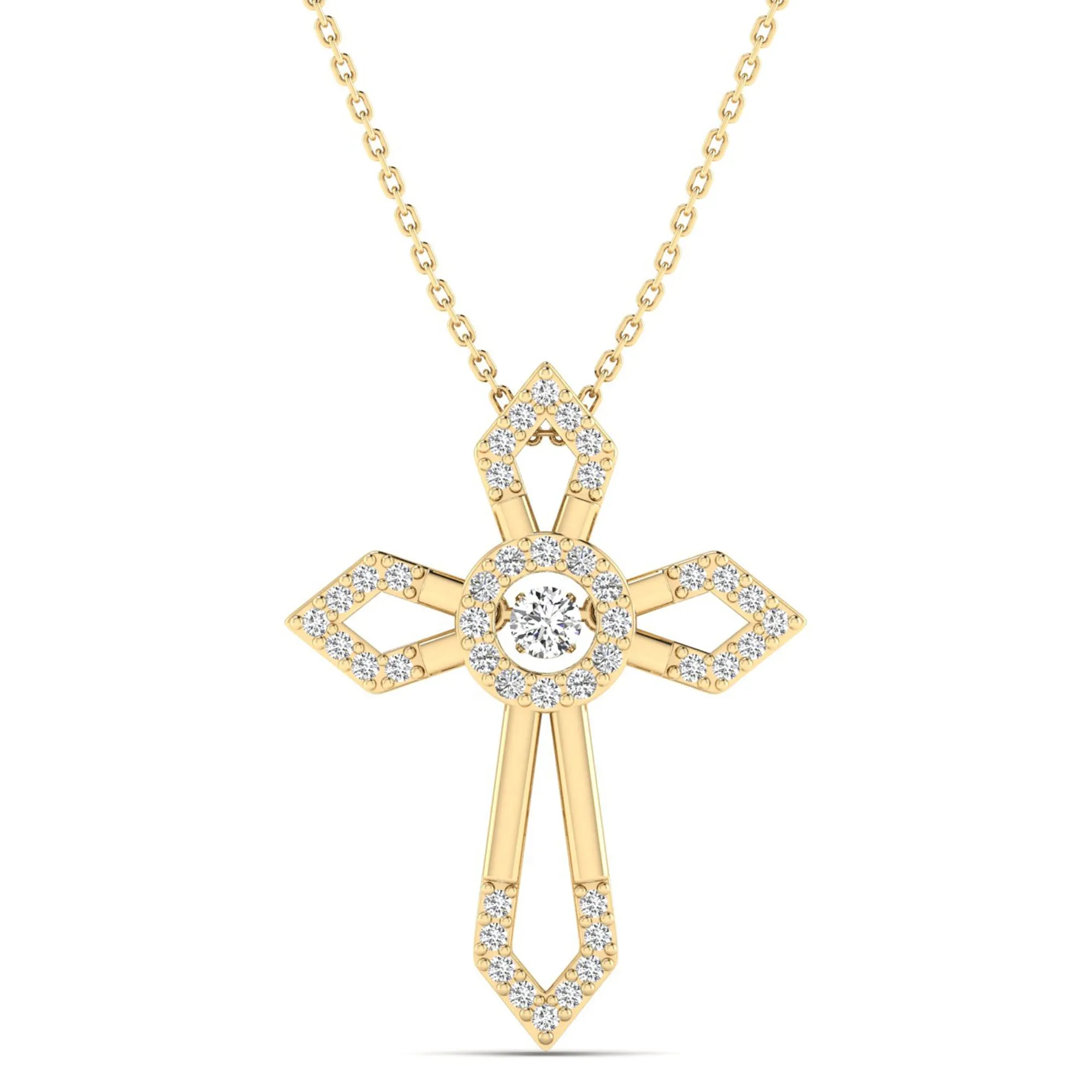 Pointed Edge Cross Dancing Diamond Pendant