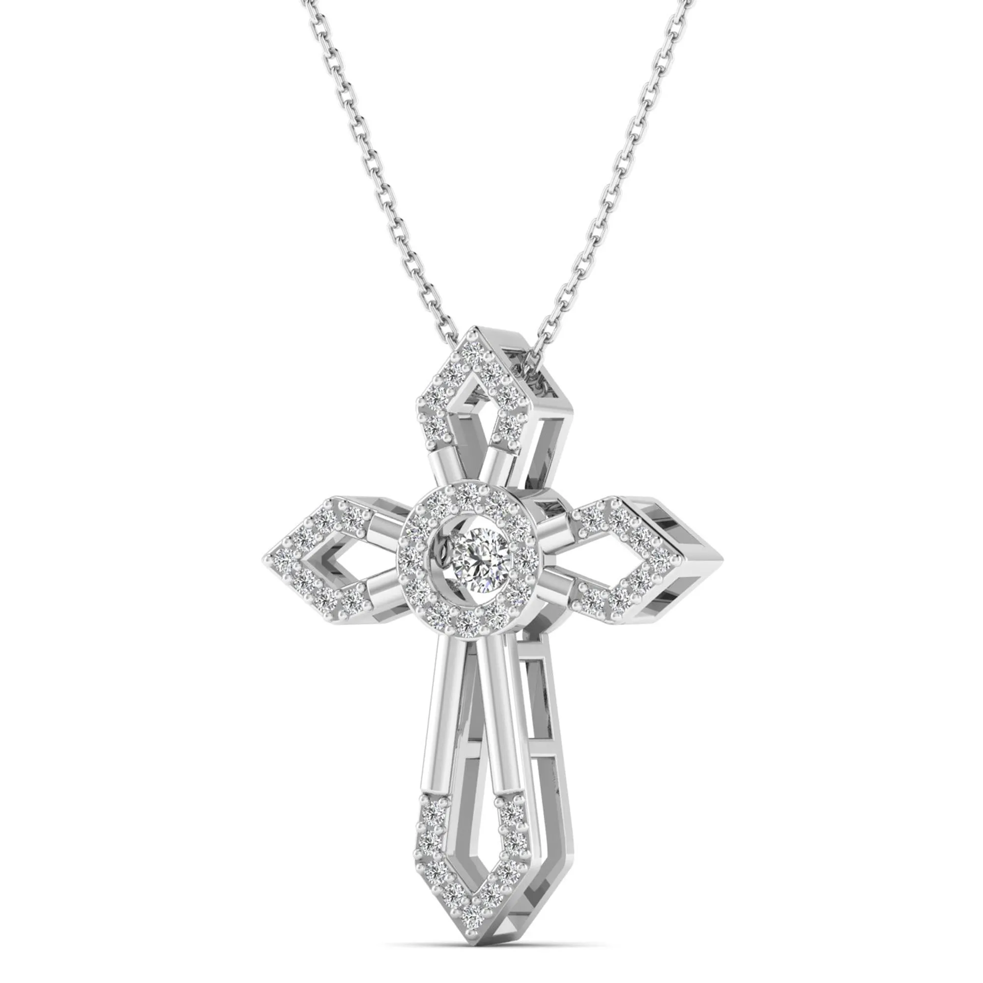 Pointed Edge Cross Dancing Diamond Pendant