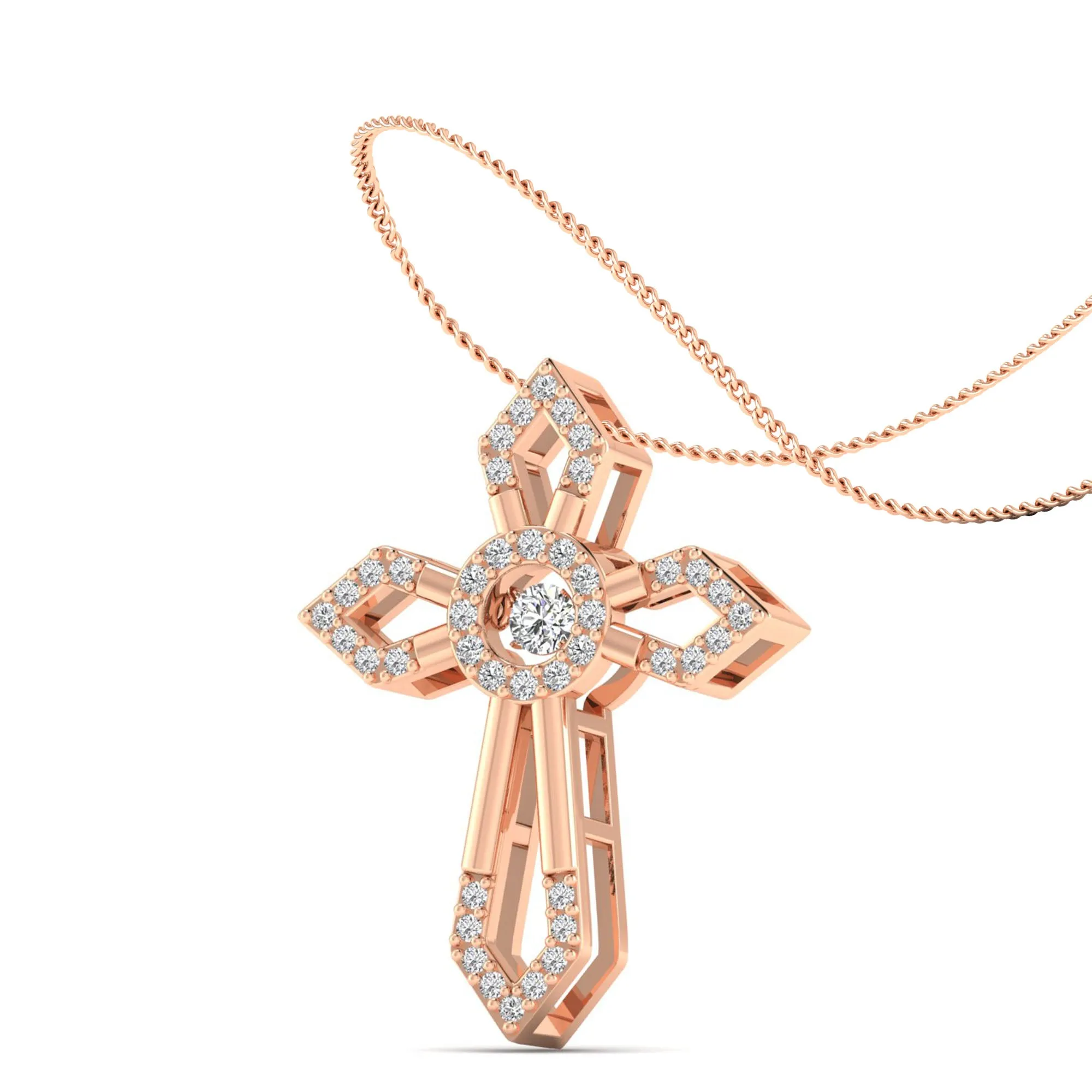 Pointed Edge Cross Dancing Diamond Pendant