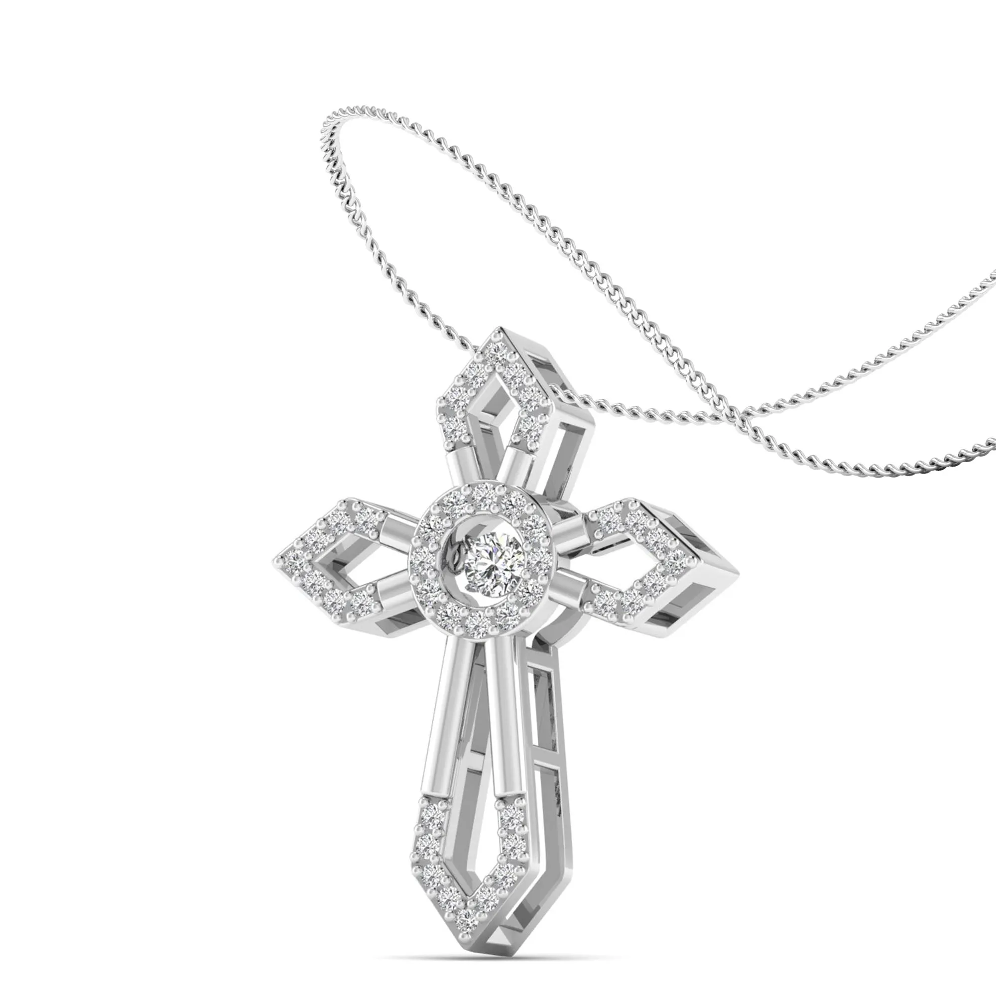 Pointed Edge Cross Dancing Diamond Pendant