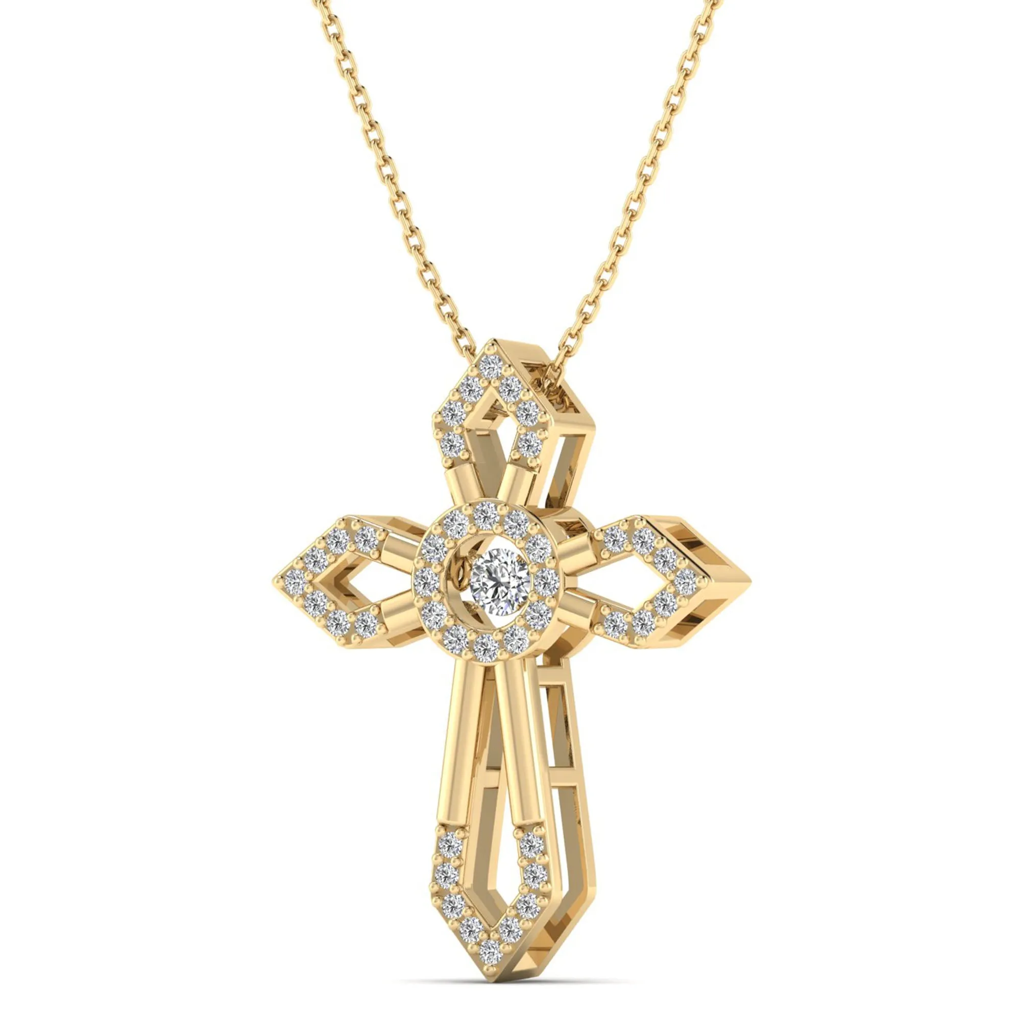 Pointed Edge Cross Dancing Diamond Pendant