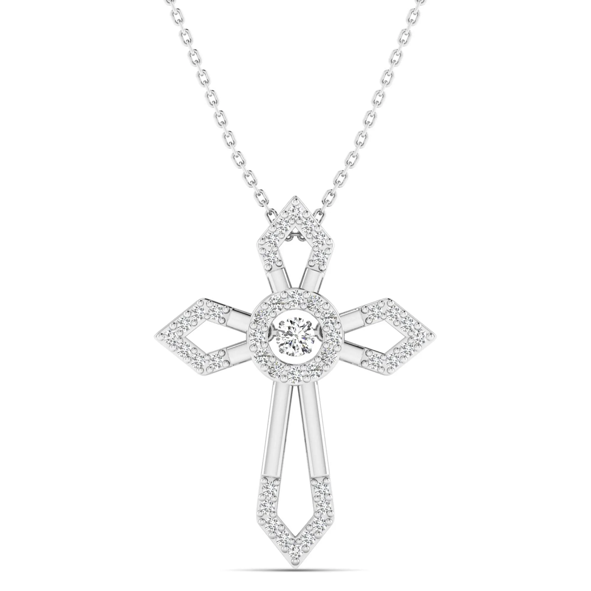 Pointed Edge Cross Dancing Diamond Pendant