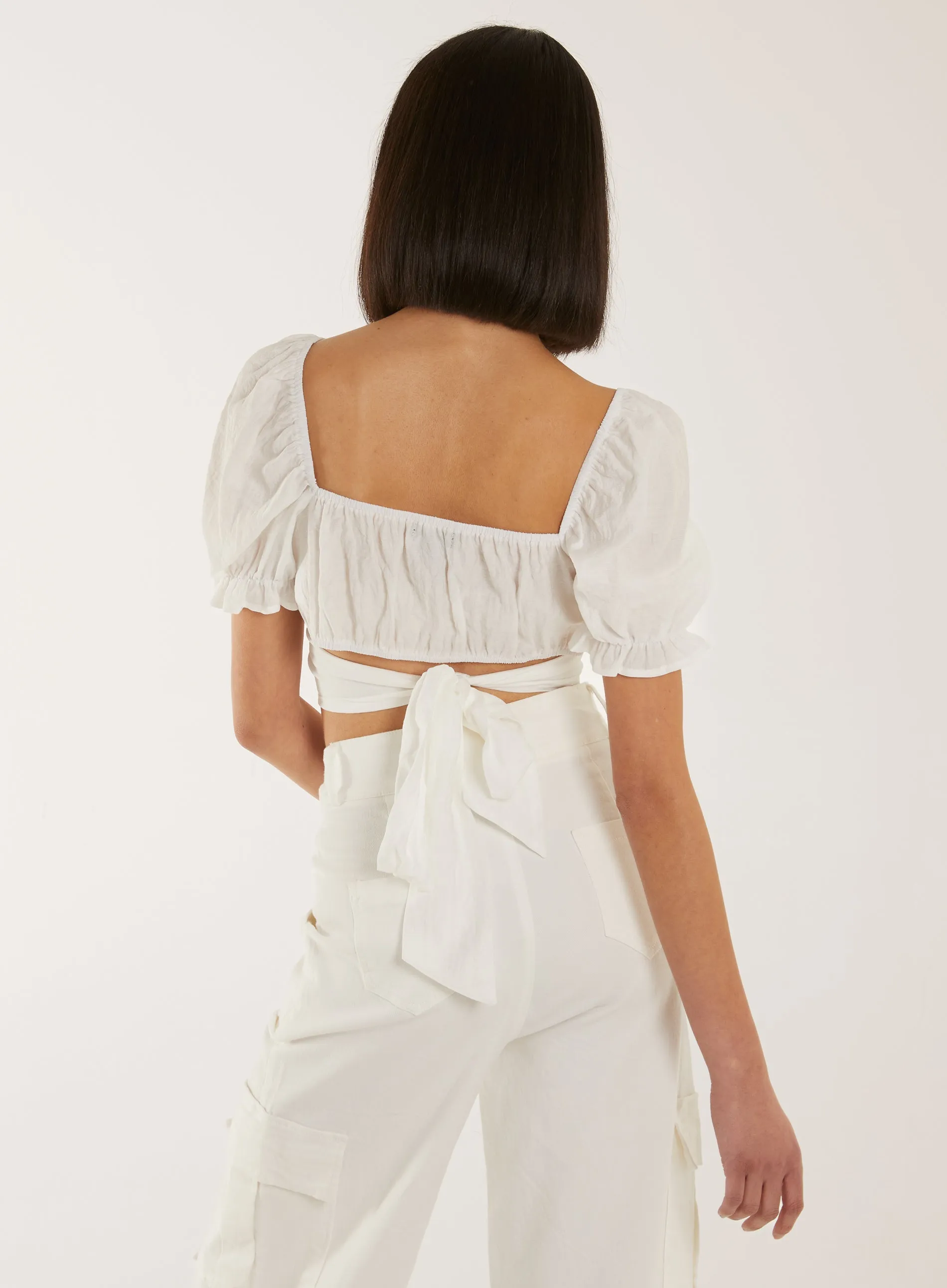 Puff Sleeve Tie Back Top