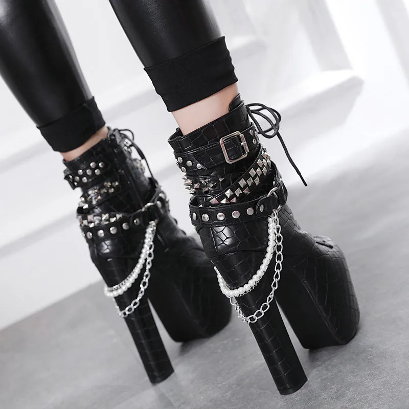 Punk black high heels KF90807