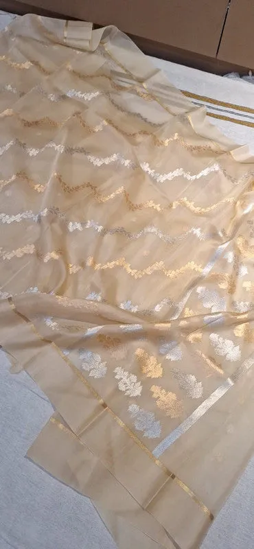 Pure Banarasi Iktara Kora Organza Handloom Kadhua Silk Saree
