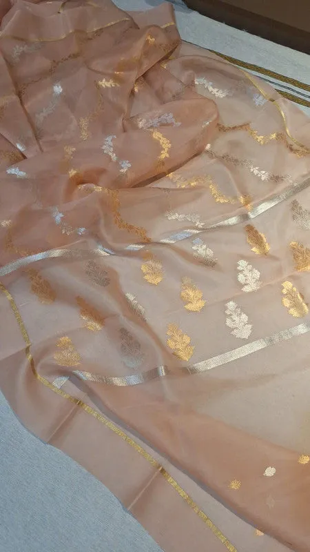 Pure Banarasi Iktara Kora Organza Handloom Kadhua Silk Saree