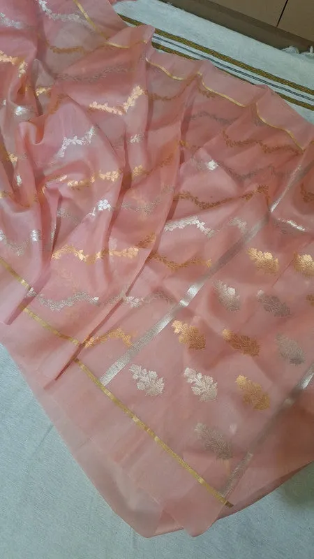 Pure Banarasi Iktara Kora Organza Handloom Kadhua Silk Saree