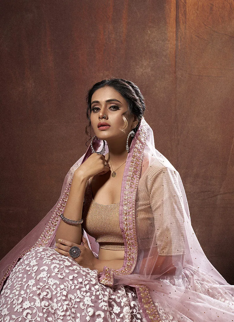 Purple And White Floral Embroidered Lehenga Choli